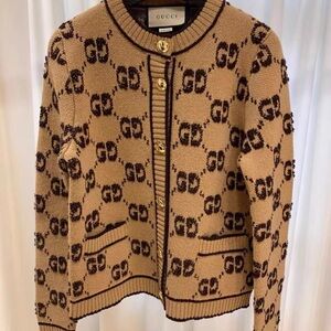 Gucci Tan and Brown Logo Knit Jacket